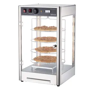 VEVOR Commercial Food Warmer Display, 4-Tier Pizza Warmer with Rotary Steam Heating for 14 in Pizza, 86℉~185℉ Temperature Control and Temp Display, 25W Oven Light + Top LED for Pizza Shop, Restaurant
