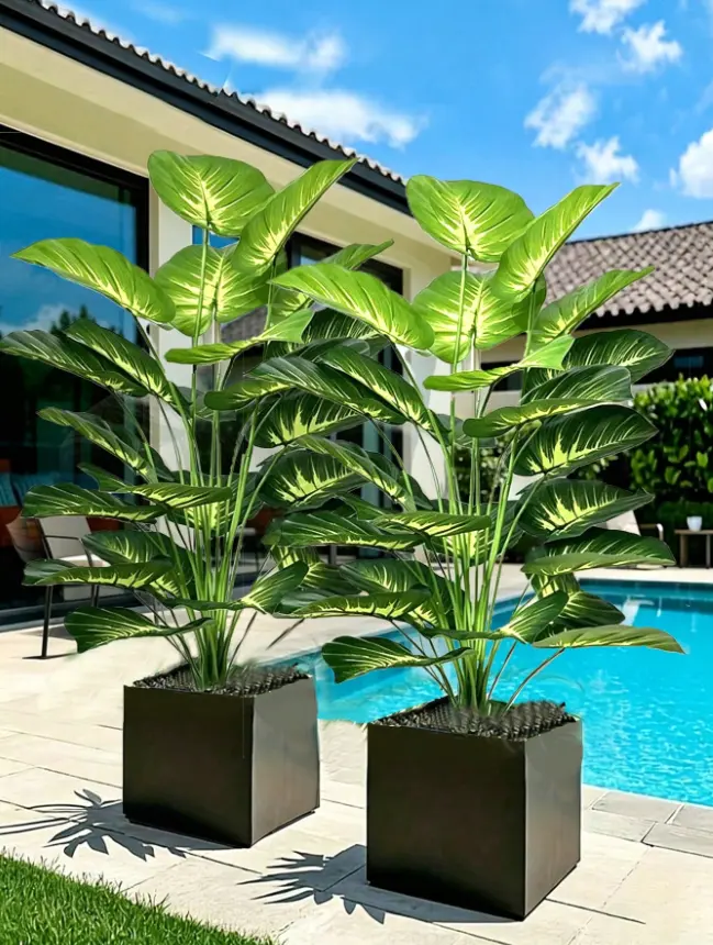 Large Artificial Evergreen Tree – 50cm Realistic Broadleaf Tropical Plant with 12 Lush Leaves for Home, Wedding & Outdoor Décor (No Pot Included)