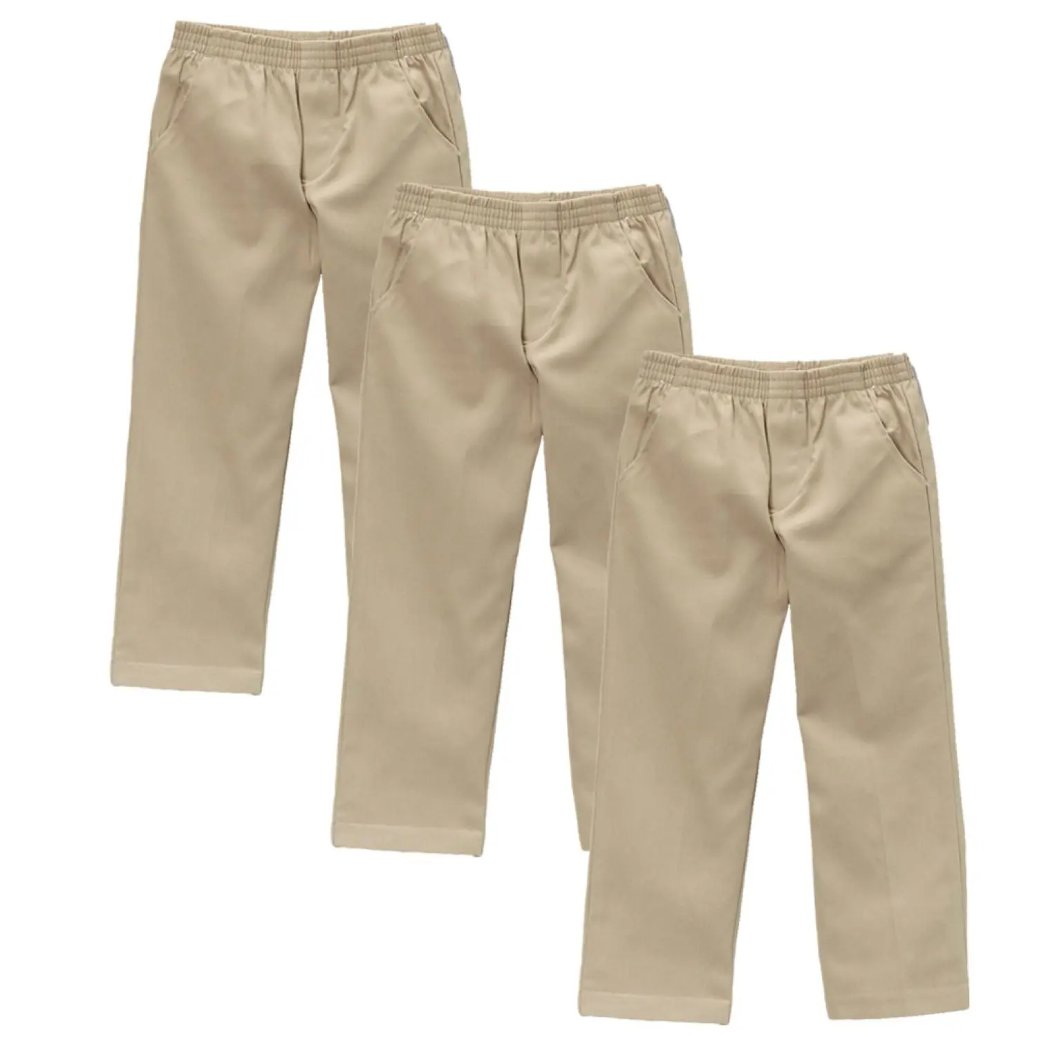 unik Boys' Khaki Uniform Pull-on Pants, All Elastic Waist, 3-Pack, Sizes 4-16, Boys' Bottoms BU03