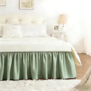 Matcha Green Queen Size 15 Inch Drop Wrap Around Elastic Bed Skirt, Dust Ruffle for Adjustable Bed Base, Machine Washable Easy to Install