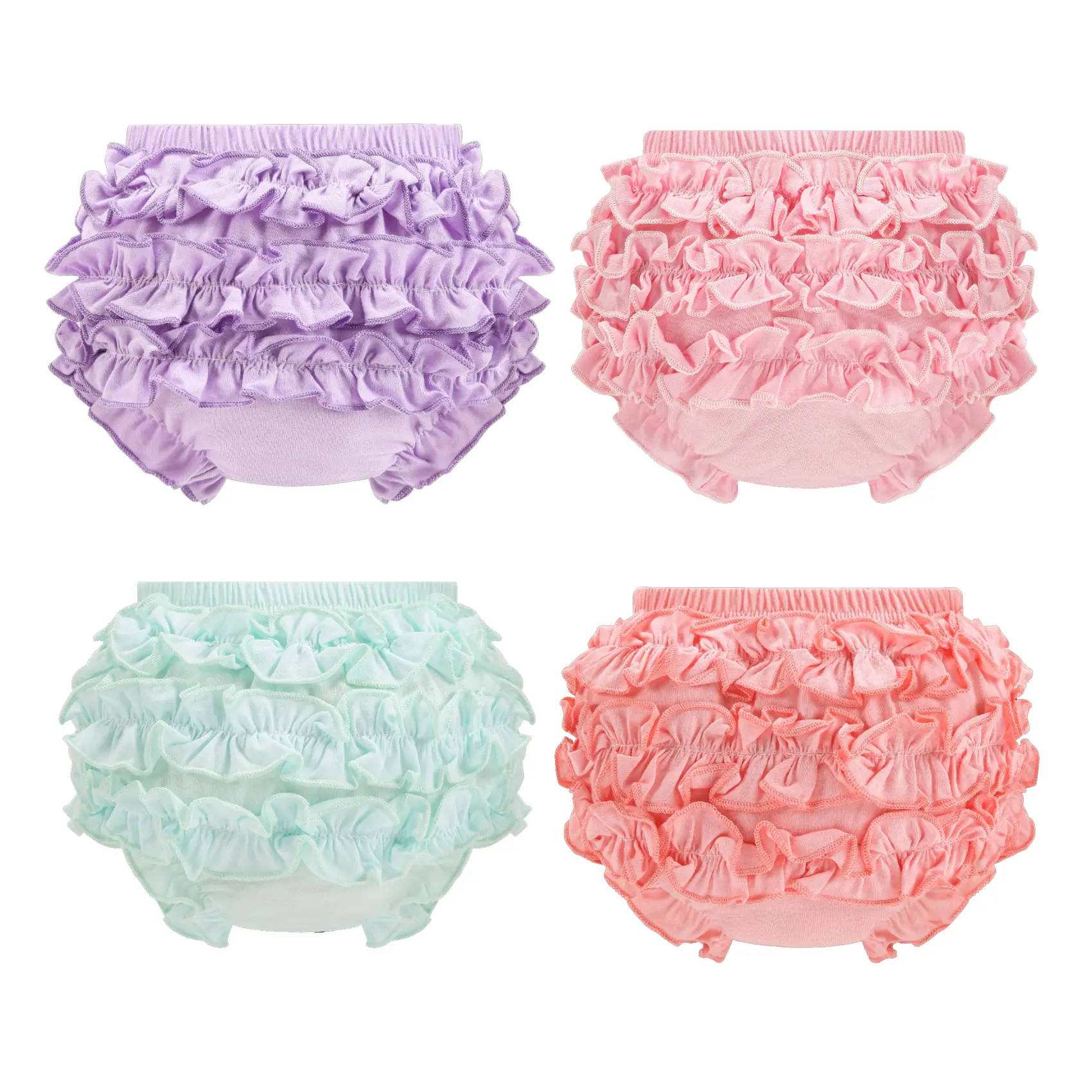 4-Pack Ruffle Cotton Girls Bloomers Solid Baby Girls Undies Toddler Cute Underwear Soft Diaper Cover for Kids Fashion Briefs Panties Clothing