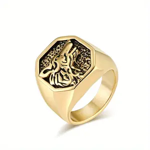 Men's Stainless Steel Knuckles Ring - Vintage Punk Geometric Wolf Motif, Multi-Size Elegant Ring, Daily & Party Wear Costume Jewelry Accessory