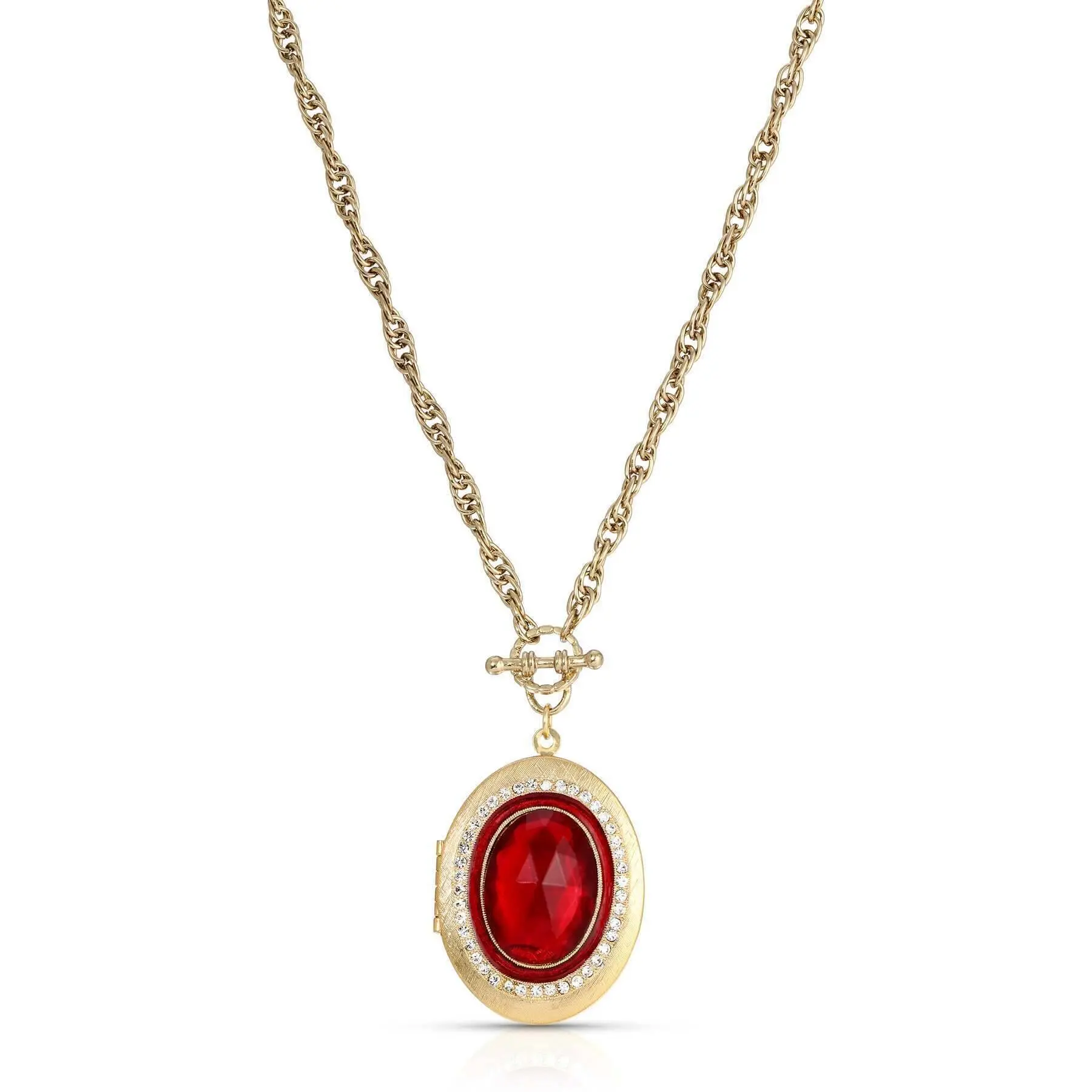 Oval Heirloom Euro Crystal Oval Stone Photo Locket Necklace 30"