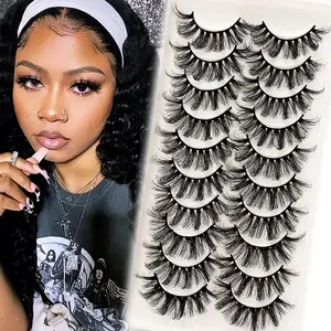 Lashes Fluffy Wispy Faux Mink Eyelashes Criss-cross False Lashes 10 Pairs Pack Fake Eyelashes for Women (6D23) Makeup Cosmetic