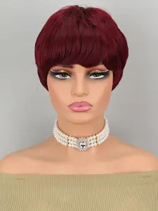 Short Pixie Wigs for Pixie Cut, Burgundy Color Glueless Boy Cut Wig, Perfect Wig for Women, Stylish Hair Accessory