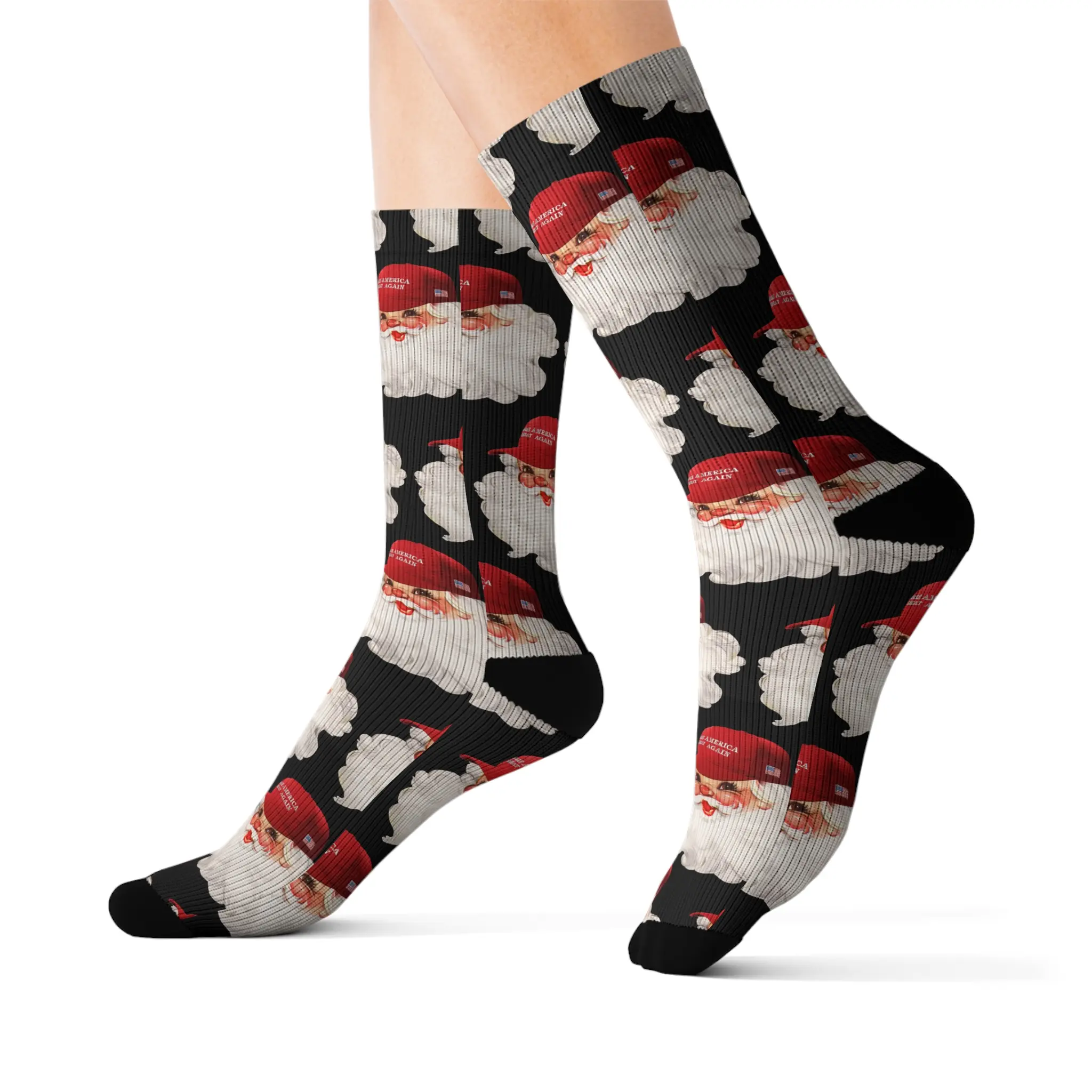 Sublimation Socks - Donald Trump Christmas Funny Holiday Stocking Stuffers, Political Gift Ideas, Novelty Crew Socks