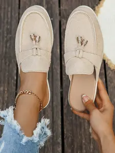 Spring & Fall Women's Casual Slip-On Mules, Size 36-43, Fashionable Outdoor Half-Drag Shoes, Comfortable Flat Heel Design, Footwear