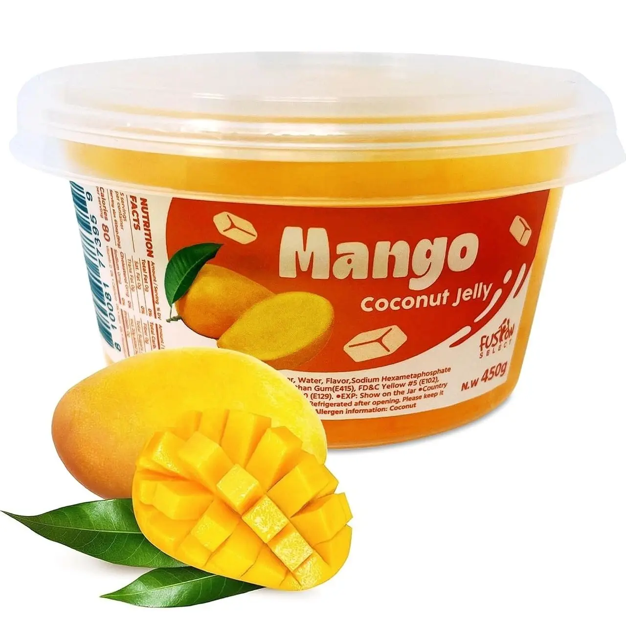 Fusion Select Mango Jelly - Fruity Coconut Gel Snacks & Drinks - Toppings or Add-Ons for Bubble Teas, Yogurt, Ice Cream, Desserts, Snow Fluff - Fruit-Flavored Jellies - Made in Taiwan