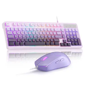 MageGee GK980 Creamy Keyboard and Mouse Combo, It Feels Purple And White Keyboard，Wired RGB Backlit Keyboard and Pink Gaming Mouse Combo,PC Keyboard and Adjustable Sensitivity Mouse for PC/loptop/MAC