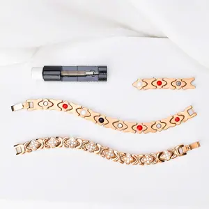 Four Leaf Clover Bracelet, Trendy Copper Zircon Bracelet, Rose Gold Bracelet with Colored Magnets, Unisex Adjustable Bracelet