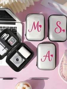 Rose Heart Pattern Letter A-Z Portable Mini Storage Bag, Camera Protection Case, Waterproof Anti-Drop Digital Pouch, Electronics Organizer