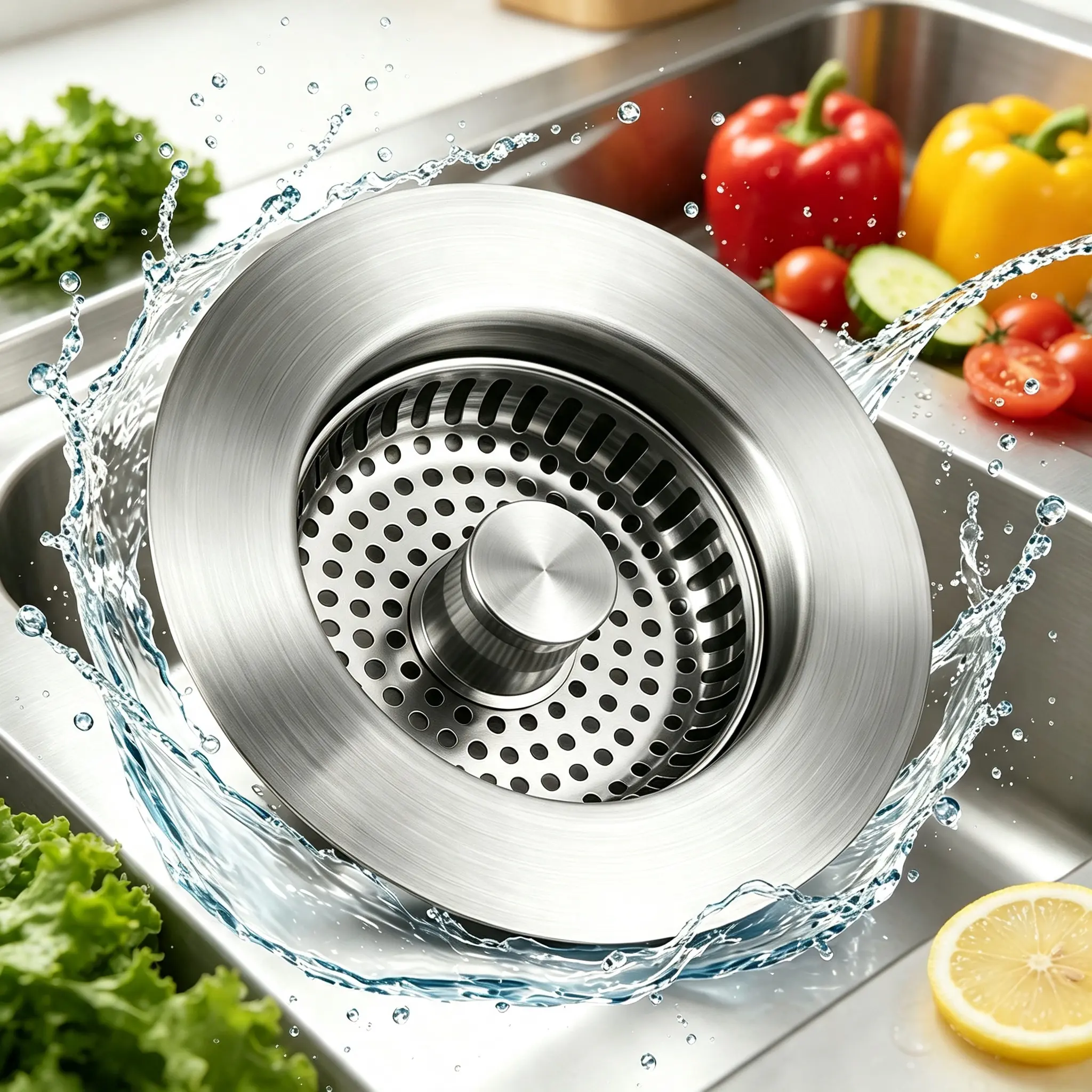 3-in-1 Premium Stainless Steel Sink Strainer & Stop Plug – Heavy-Duty Drain Cover for Kitchen/Bathroom, Easy-Clean Mesh Filter, Universal Fit Household Tool