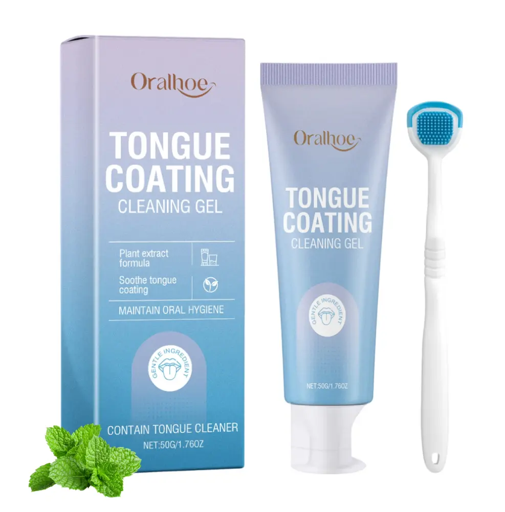 Tongue Cleaner Kit for Fresh Breath with Mint Gel and Soft Brush, 50g Plant-Based Daily Oral Care Cleanser for Adults, Gentle, Set, 1–2X Daily Use