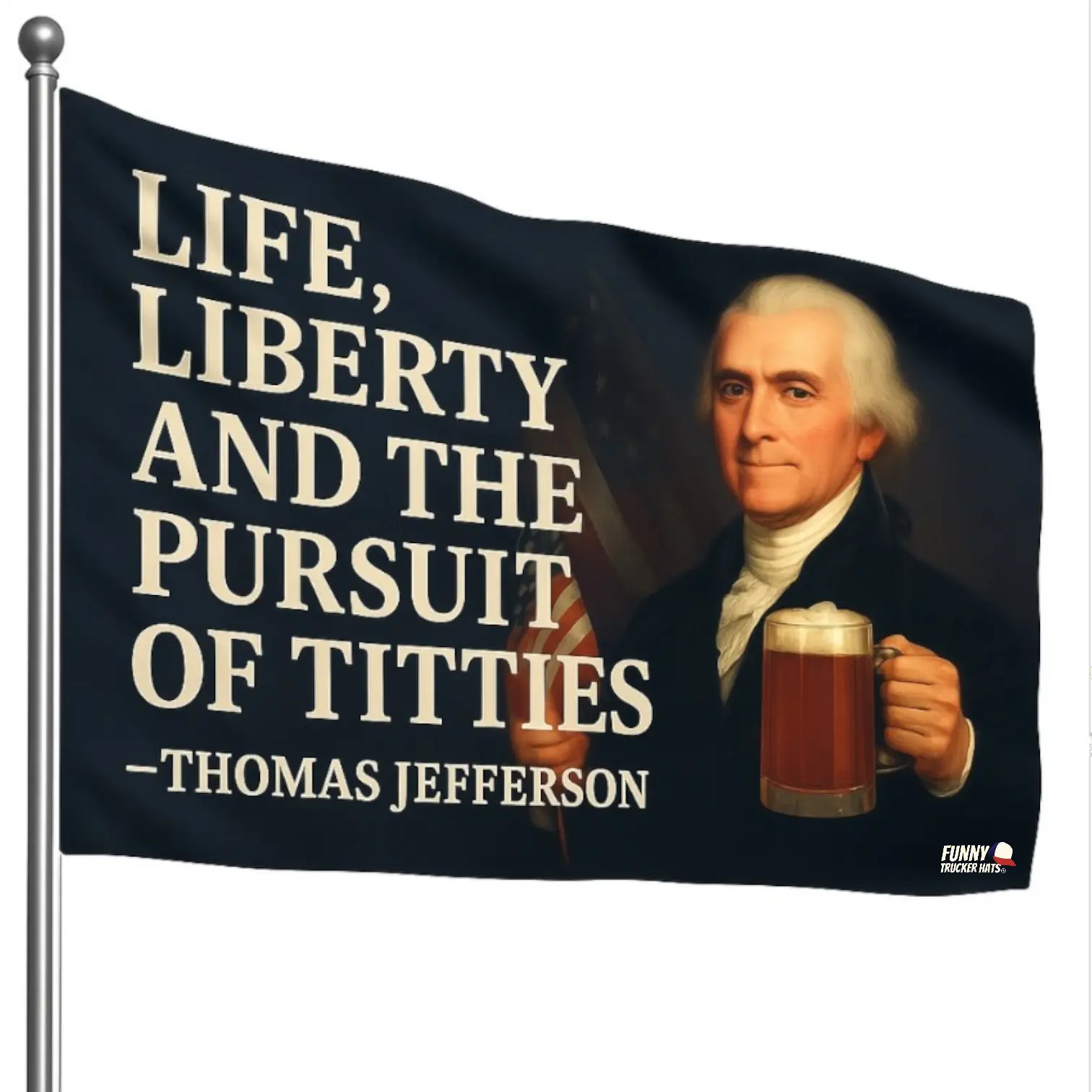 Funny American Flags Life Liberty and the Pursuit of Titties Thomas Jefferson 3x5 Outdoor Durable Grommets College Decor Man Cave Bald Eagle Banner