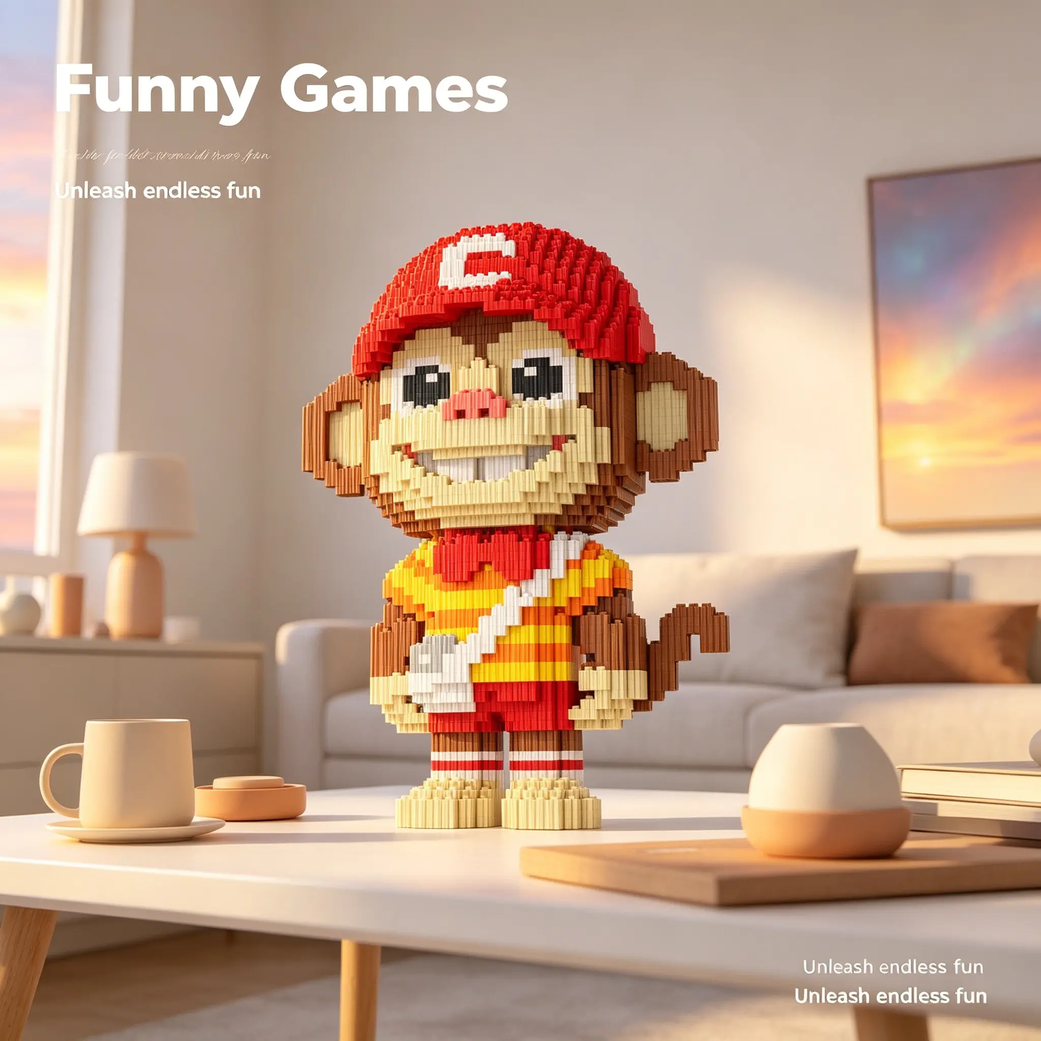 Multicolor Monkey 3D Puzzle Building Blocks, Home Office Decor, Party Decoration, Ideal Gift, Handmade Craft, DIY Building Block, Lightweight Statue, Collectible, Interlocking Building Block