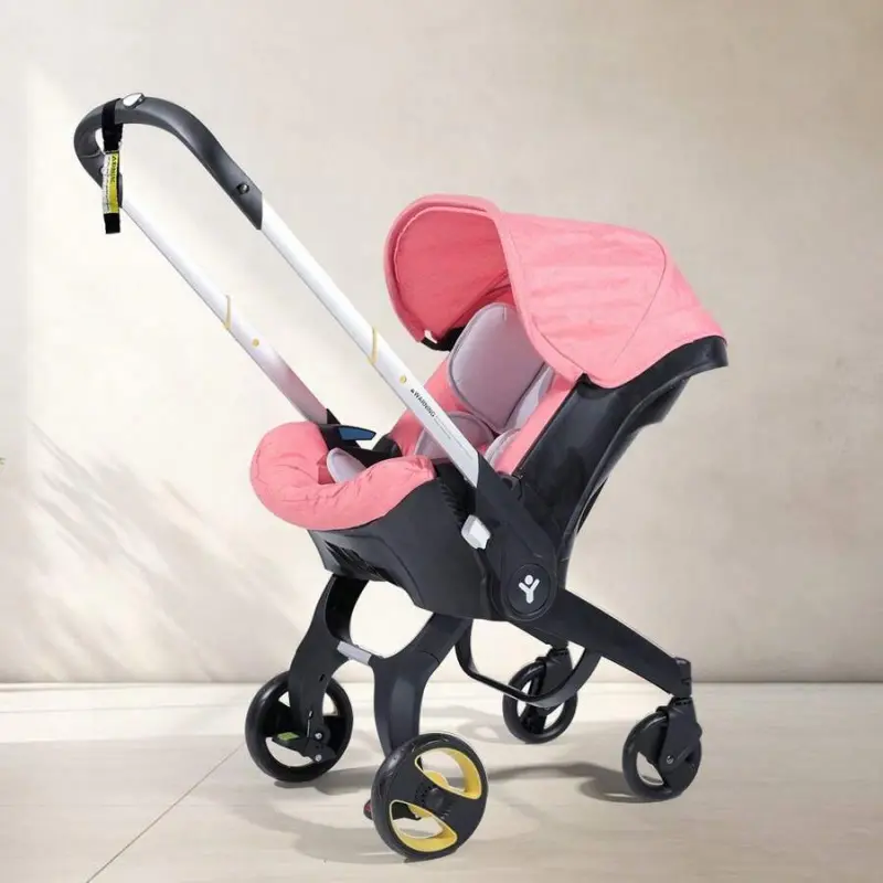 4-in-1 Convertible Baby Car Seat Stroller Travel System Foldable Grow With Infant Newborn Bassinet Portable All-Terrain Stroller With Storage Basket 5-Point Safety Harness For Daily Outdoor Travel