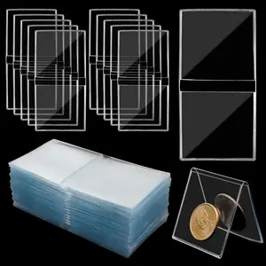 50pcs 2-Inch Double Plastic Coin Holders - Pocket Sleeve Protectors for Trading Cards, Trading Card Toploaders