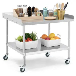GAOMON Stainless Steel Equipment Stand with Undershelf 5" Wheels, NSF Commercial Prep & Work Table with Edge Baffle, Heavy Duty Grill for Kitchen, Bar, Restaurant