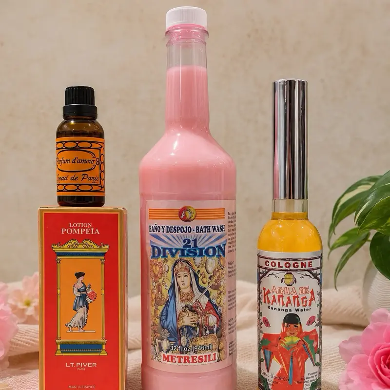 21 Division Bath & Fragrance Set – 4 Piece 1 × Kananga Water Cologne  1 × Lotion Pompeia  1 × Parfum d’Amour Fragrance Oil Scented Body Care  Cosmetic