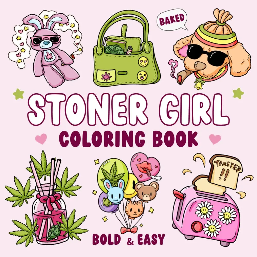 Stoner Girl: Bold and Easy Stoner Coloring Book for Adults Relaxation With 40 Cute and Psychedelic Designs for Weed-loving Girls and Free paperback Japanese Comic Style Comicbook