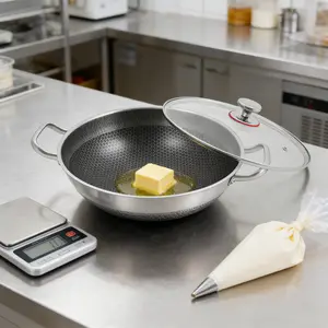 Modern Silver Stainless Steel Frying Pot 33.5cm With Glass Lid 3-4 People For Home Kitchen All Stoves