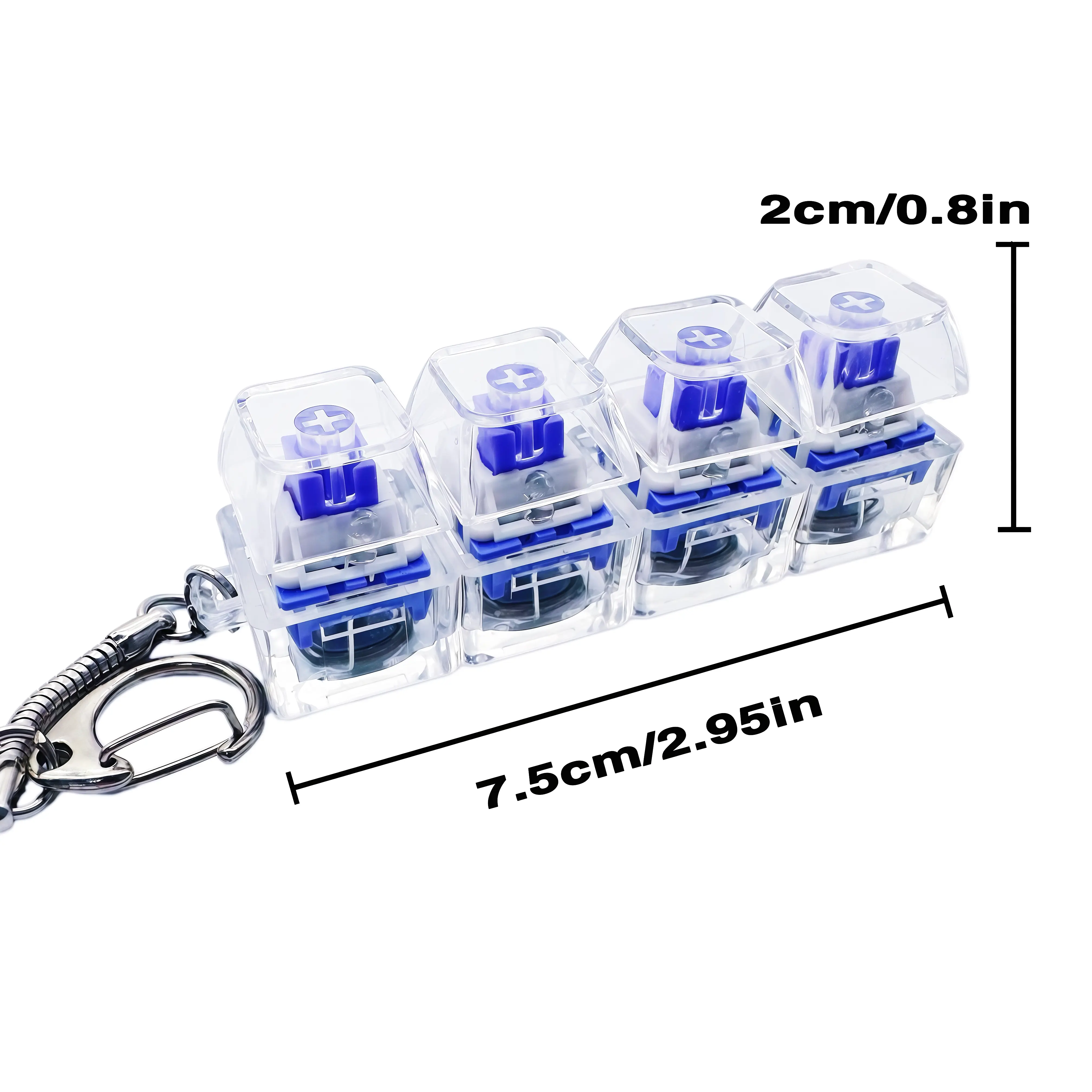 Transparent acrylic mechanical keyboard stress-relieving toy, LED backlit crystal keychain. Suitable as a stress-relieving gift for children, adults and boyfriends.