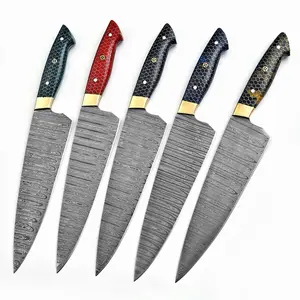 Premium Damascus Chef Knife with Honeycomb Resin Handle – Hand Forged Ultra Sharp Kitchen Knife | Cooking Blade with Leather Sheath | Luxury Gift
