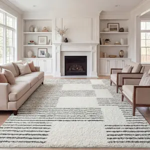 JONATHAN Y Petra Abstract Stripe Geometric Shag Indoor Area Rug; for Living Room, Kitchen, Bedroom, Dining Room, Office