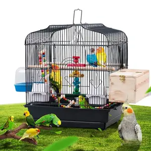 GARVEE Travel Bird Cage 20.5 Inch Portable Bird Carrier with Handle, Includes 2 Standing Poles, 2 Food Containers, and Wooden Perch - Ideal for Lovebirds, Cockatiels, Small Parrots, Canaries