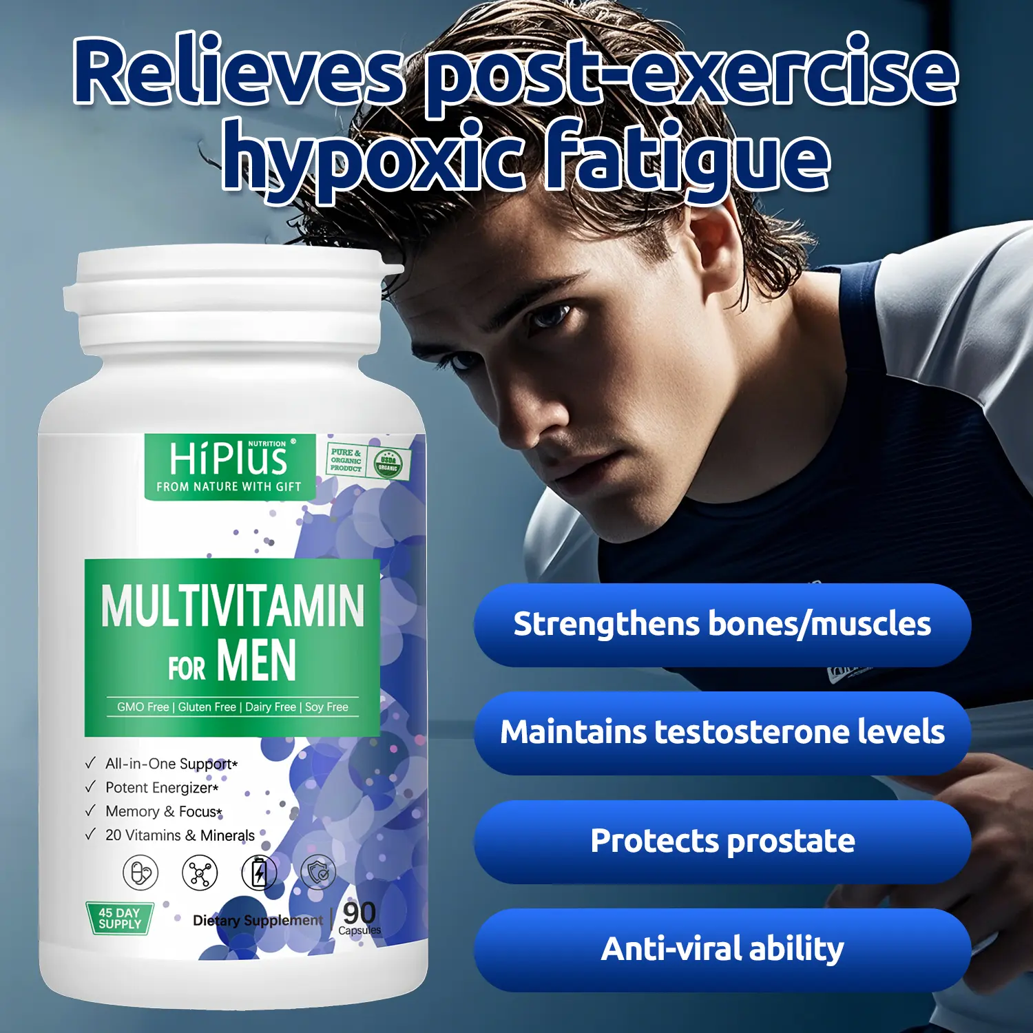 HiPlus Multivitamin for Men – Daily Multivitamins & Multiminerals with Vitamin A, C, D, E, B12, Zinc & More – Vitamins for Energy, Focus & Men’s Health – 90 Capsules