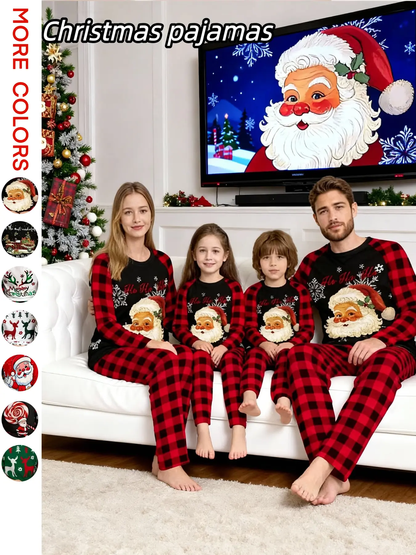2-Piece Christmas Family Pajama Set, Block, Casual Fitted Sleepwear, All Seasons, Men Women Kids Matching