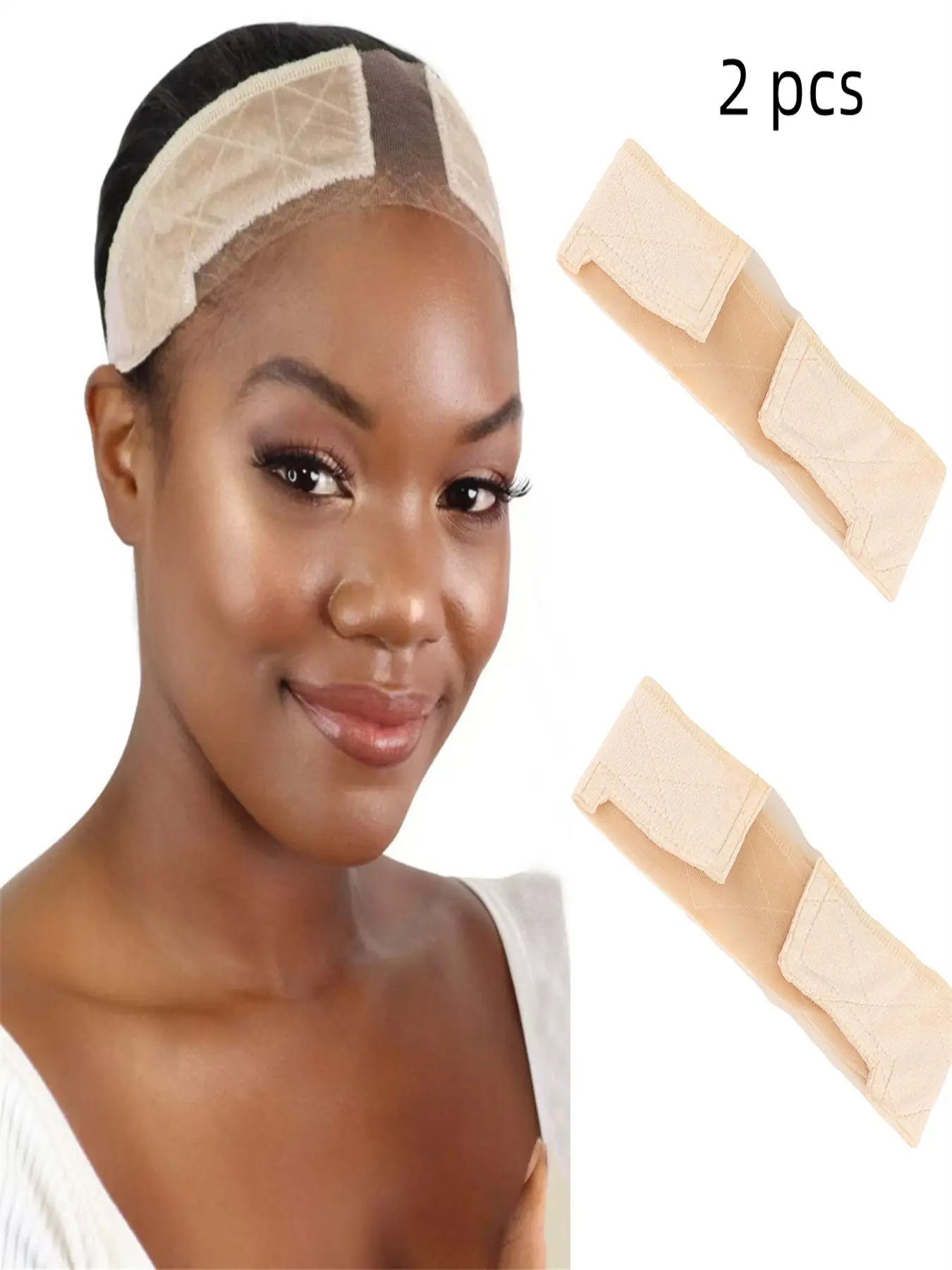2 pcs Premium Lace Wig Band for Women, Fully Adjustable & Reinforced, Comfortable Glueless Velvet Headband, Secured by Hairline, Nude Color, Wig Grip Band