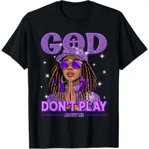 [100% Cotton] God Does Not Play About Me Black Women Afro Christian T-Shirt Fit Style Casual Wear