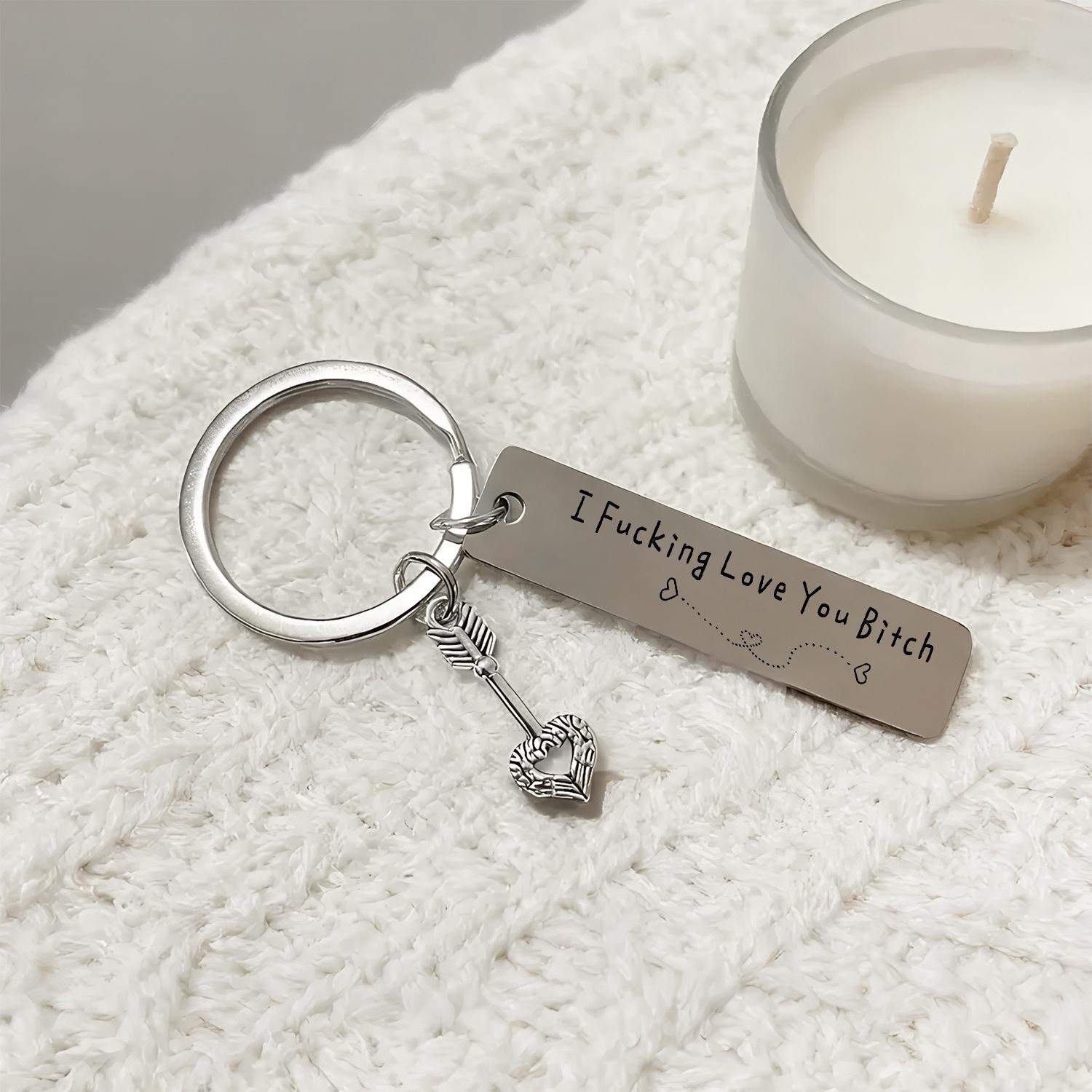 Funny Best Friend Keychain,Stainless Steel Key Keyring with Engraved Quote “I Fcking Love You Btch,Creative Slogan Metal Keychain,Birthday anniversary Friendship Gift for Besties & Friends Female