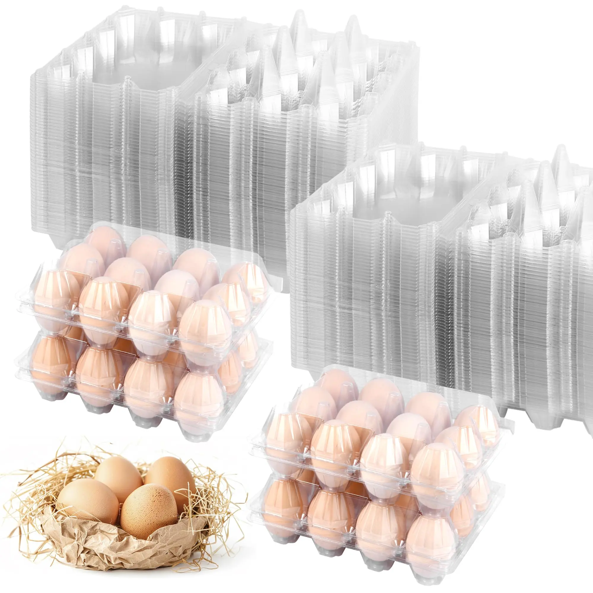 Egg Cartons – 12-Count Plastic Bulk Pack Clear Reusable Egg Storage Containers Egg Storage Holders Egg Holder Tray Egg Organizer Holds Chicken Eggs | Egg Cartons Cheap Bulk, Eggs 12 Count,Suitable for farms, markets and families, Kitchen