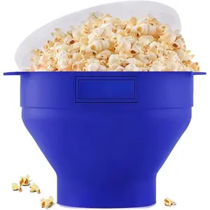 [New Deal]     The Original Microwaveable Silicone Popcorn Popper, Microwave Popcorn Popper, Collapsible Microwave Popcorn Maker Bowl, No Oil Required, Use In Microwave, Dishwasher Safe (Blue)
