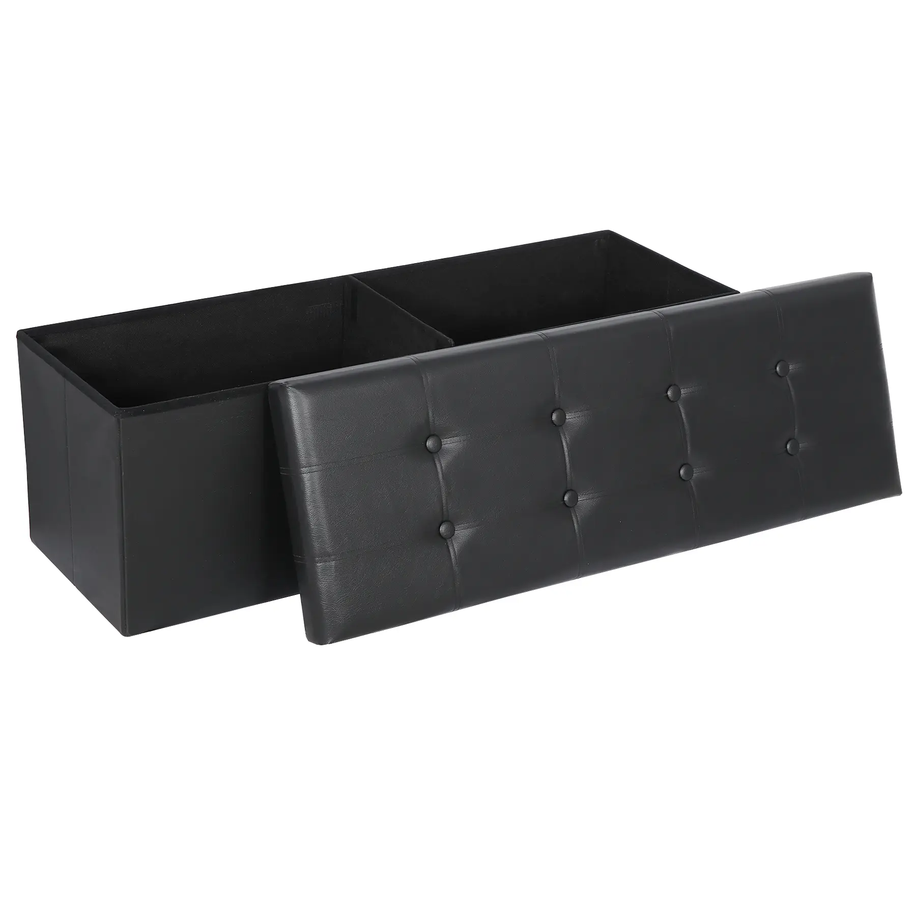 Zenstyle 43"-inFolding Storage Ottoman Bench 660 lbs Faux Leather Footrest Chest W/ Divider for Bedroom Living Room Entryway Black, Upholstered Storage Ottoman, Foot Rest Stools, Storage Organization,dorm essentials,home decor