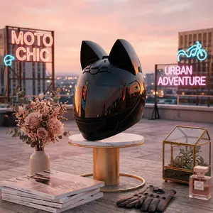 Personalized Cat Ear Full Face Motorcycle Helmet for Adults DOT Certified FMVSS 218 Approved Motorcycle Riding Helmet for Men and Women Cute Stylish Street Bike Helmet All Season Protective Gear Lightweight Comfortable Custom Helmet
