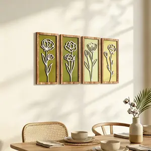 3D Wooden Floral Wall Decor Set, Boho Plant Panels, Natural Tone Art Sculpture, Rustic Bathroom Living Room Bedroom Office Home Decoration, Versatile Placement, Flower