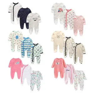 Kiddiezoom 3 Pcs Autumn Winter Long Sleeve Baby Boy Girl Rompers 100% Cotton Newborn Clothes