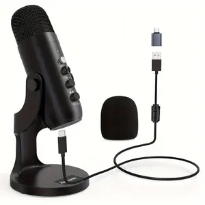 HAOMUREN USB Powered Microphone with Type-C Adapter & USB Cable, Condenser Microphone with Noise Cancelling & Echo Function, Microphone for Live Streaming, Noise Reduction Mic