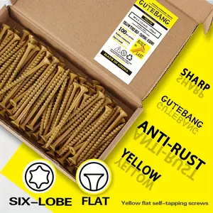 Deck Screws Wood Screws#8#9#10,100 pieces, rust-proof, exterior epoxy coating, outdoor decking screws, hexagon/star drive head screws Yellow Flat