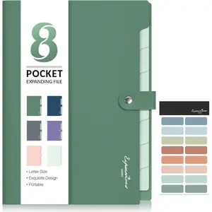 Sooez Elegant Accordion File Organizer, 8 Pocket Expanding File Folders with Labels, Portable Folder for Documents, Cute Paper Organizer for School Office Supplies, Letter Size, Dark Green