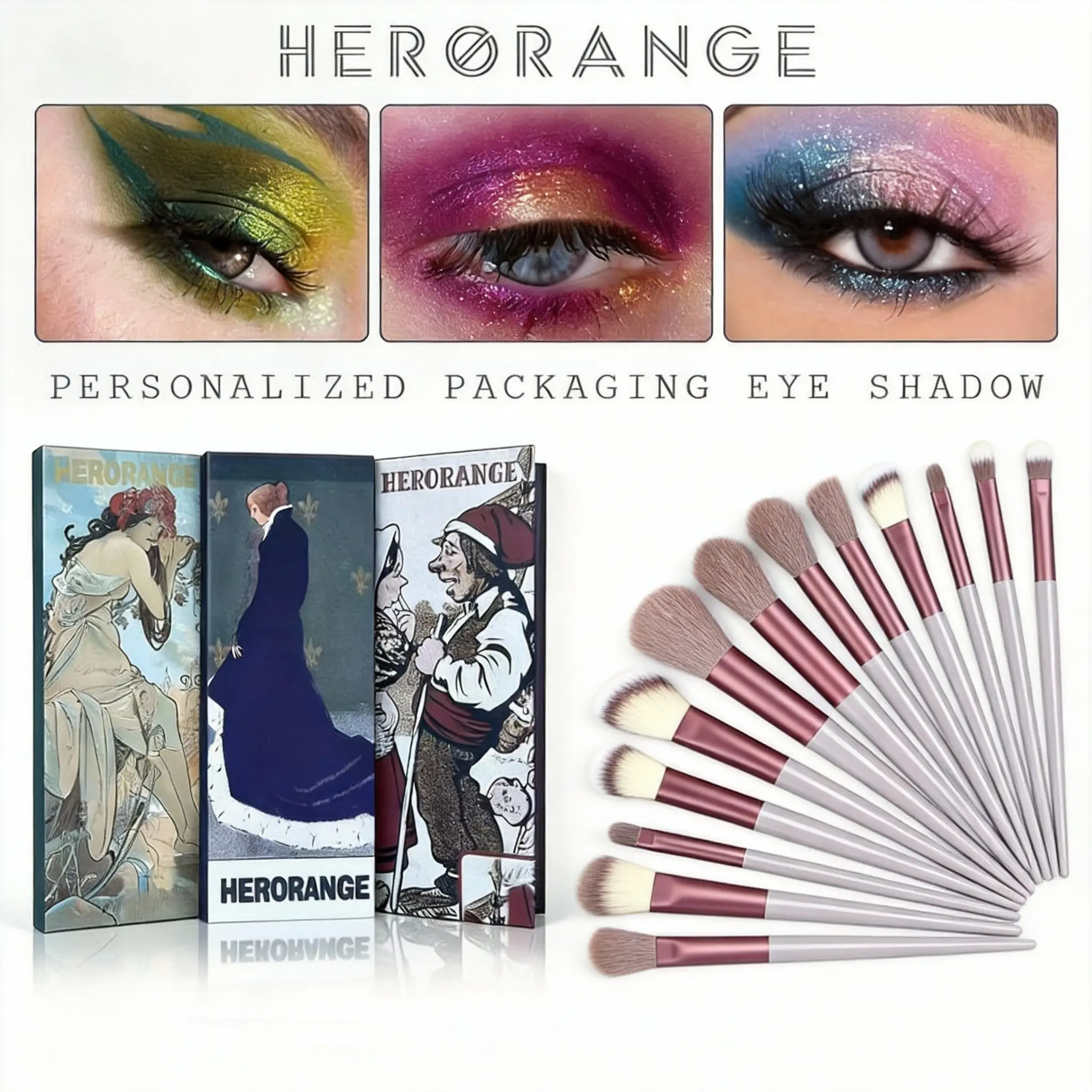 HERORANGE 3-Piece Eyeshadow Palette & 13-Piece Brush Set Makeup Products, 8-Color Chameleon Palette with Pigmented Matte-Shimmer Finish, Alcohol-Free for Blush, Highlighter, Contour, Long-Lasting Winter Glam Gift Set for Adults, 3 Piece Eyeshadow Palette,