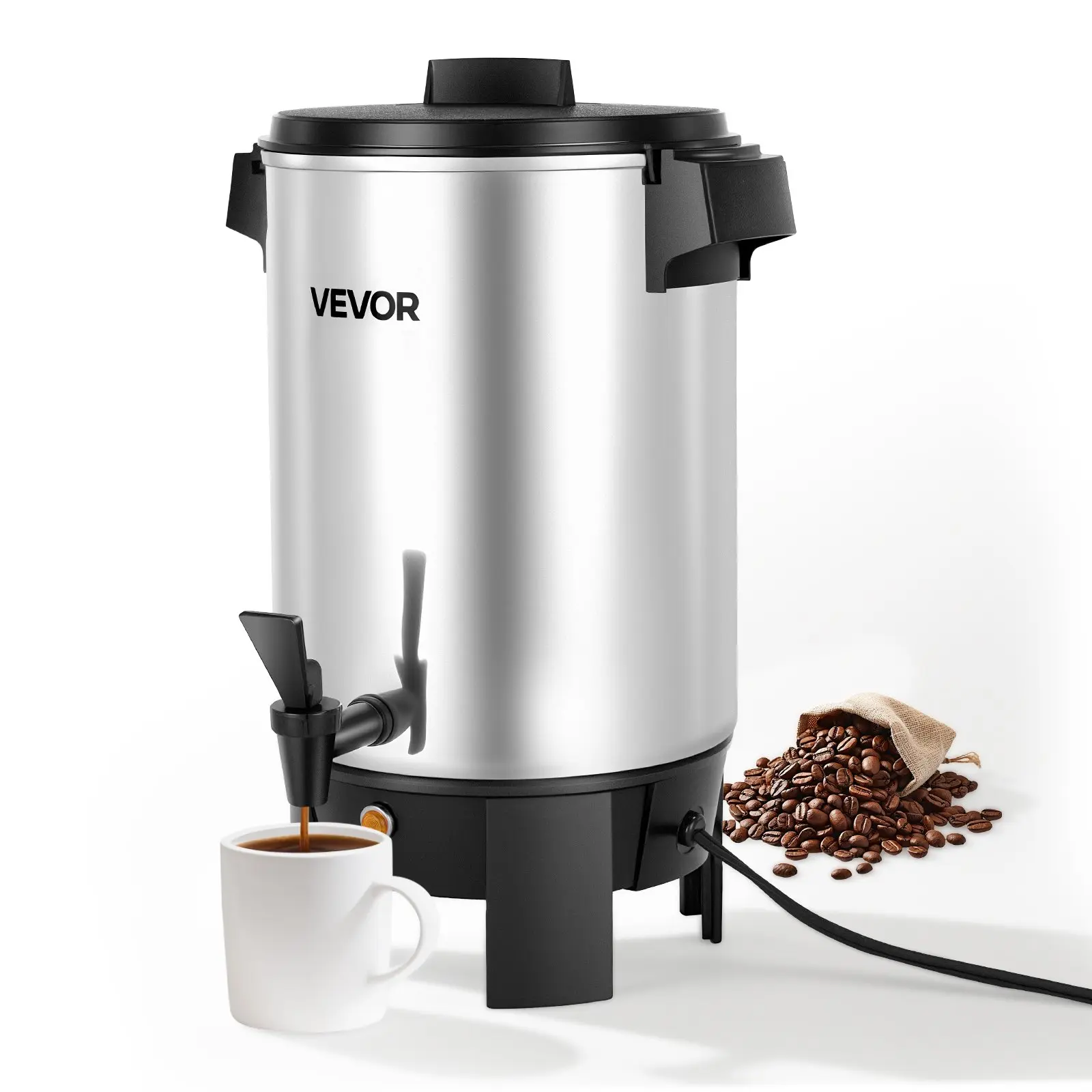 VEVOR Corded Commercial Coffee Urn - 30-Cup 152oz Large Size Hot Beverage Dispenser, 1090W Quick Brew Maker, Dual No-Drip Spout, Auto Temp Ctrl, Anti-Dry Burn, 2.9 lbs for Restaurant, Party Use