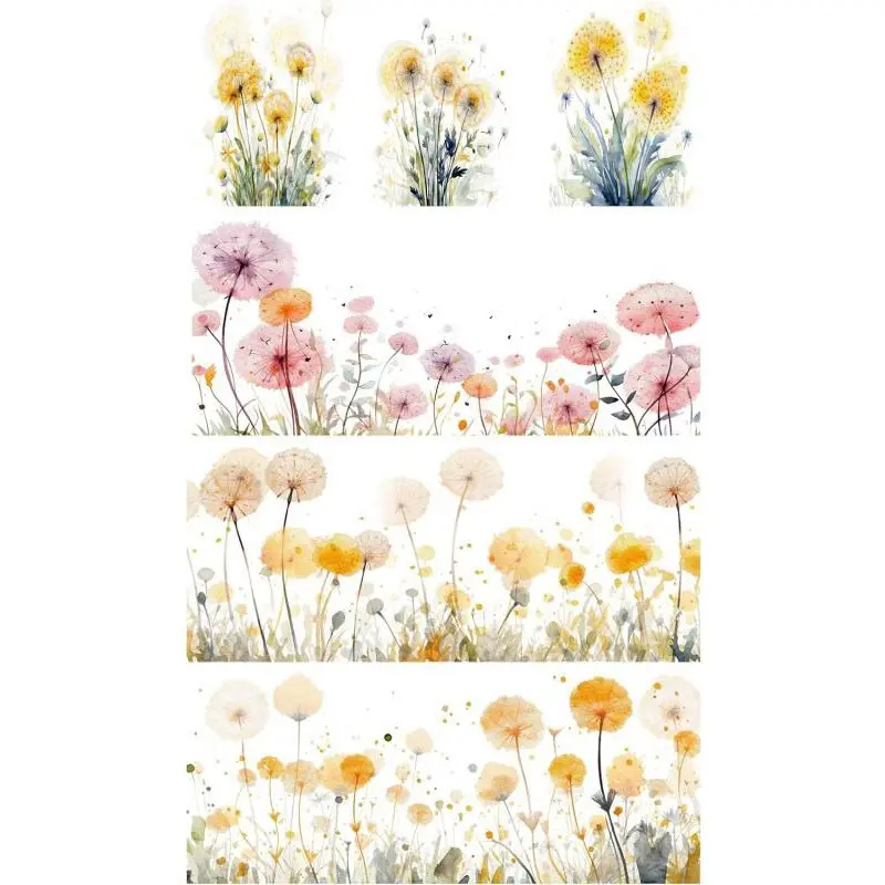 4 Sheets 16oz UV DTF Cup Wrap Design - Removable - DIY UV DTF Transfer Papers for Mug Cups,Notebook - Easy-Peel UV DTF Transfers for Smooth Surfaces (Watercolor Dandelion Wildflower) DIY Sticker