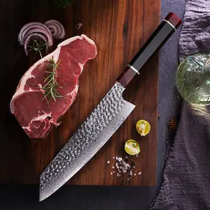 FINDKING Eternity Series 9 Inche Japanese Kiritsuke Knife with ABS sheath, Multi-Purpose Gyuto Chef knife, 9Cr18MoV Damascus Steel Blade, Resin Octagonal Handle, for Meat, Fruits, Vegetables Cutting Kitchenware