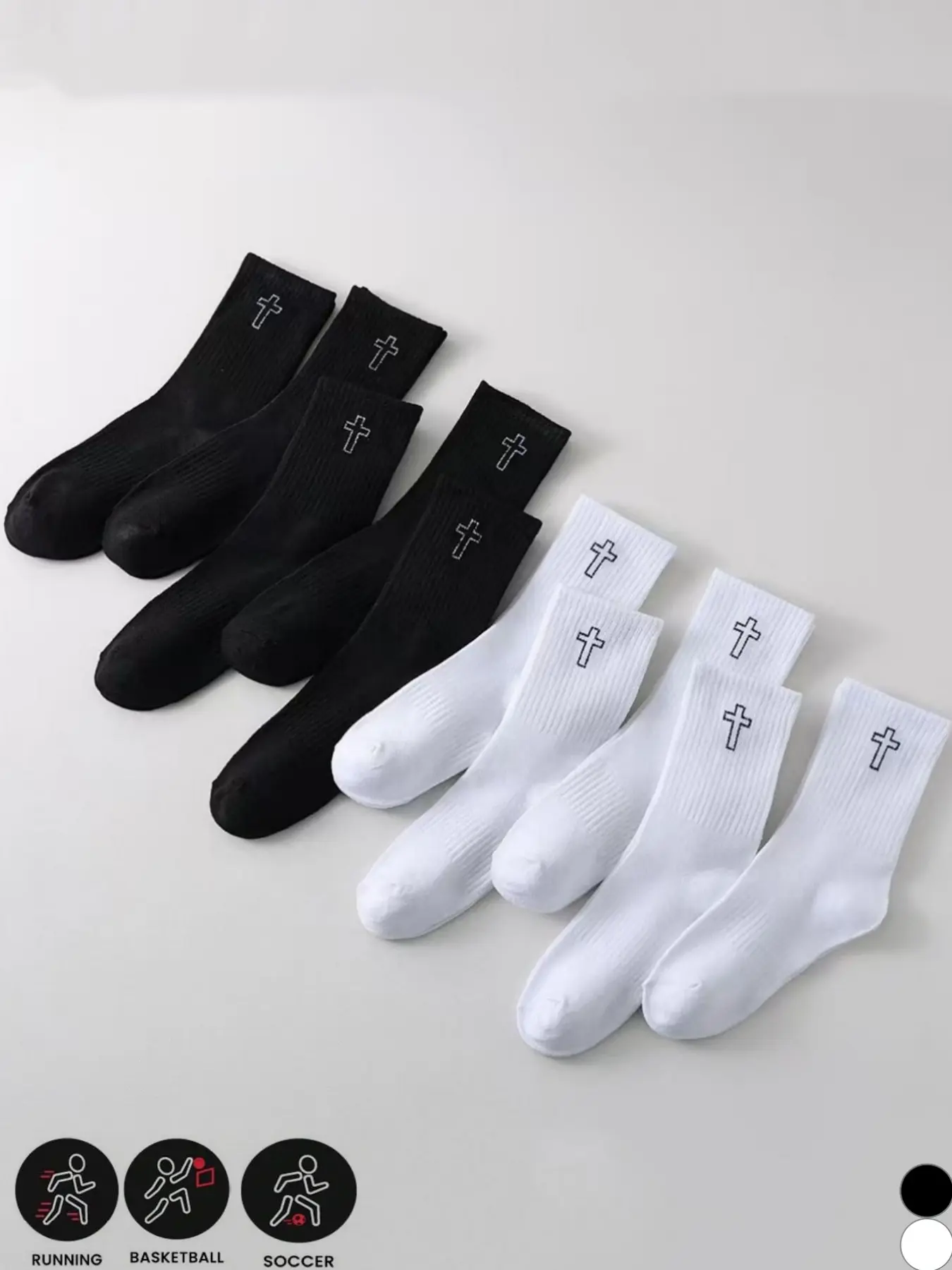 Men's and women's couple's sports mid-calf socks, 5 pairs per pack, comfortable, breathable, durable, suitable for basketball, soccer, and everyday casual wear, Sports Athletic Socks, Polyester Athletic Socks