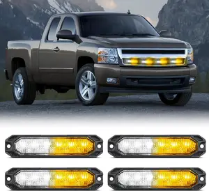 Nilight 4PCS 6LED Amber White Strobe Light Module, 12V-24V Surface Mount Ultra Thin LED Work Light with Steady On, Flashing Warning Hazard, Sync Features for Grille