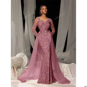 LuxuryEveningDressForBlackTieGalas | - FaeriestyElegantSequin GlitterMermaidTailGownWithFloralEmbroidery FlowingTulleTrain WeddingsPartyDressWeddingGuestDressFormalDress